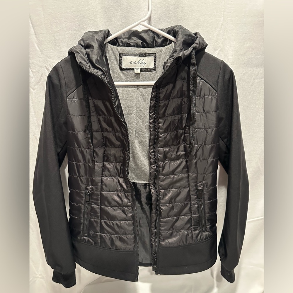 Light weight jacket. Black with hood. X-small